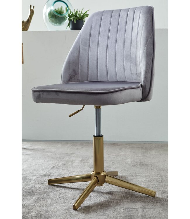 Wohnling bureaustoel grijs velvet design draaifauteuil met rugleuning | kuipstoel 120 kg in hoogte verstelbaar | Werkstoel zonder wielen | Stoel bureau thuiskantoor Draaibaar