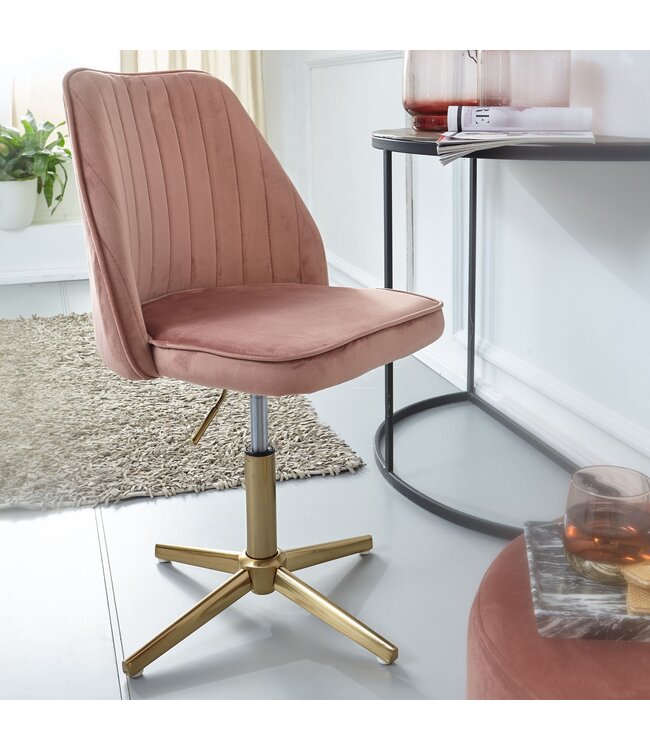Wohnling Bureaustoel Roze Fluweel Design Draaistoel met Rugleuning, Kuipstoel 120 kg Hoogteverstelbaar, Werkstoel zonder Wielen, Stoel Bureau Home-Office Draaibaar