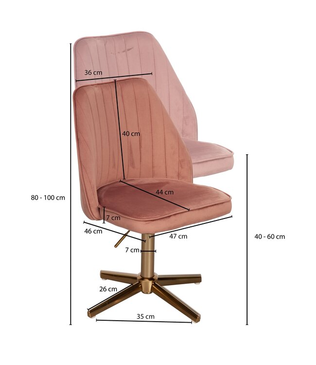 Wohnling Bureaustoel Roze Fluweel Design Draaistoel met Rugleuning, Kuipstoel 120 kg Hoogteverstelbaar, Werkstoel zonder Wielen, Stoel Bureau Home-Office Draaibaar