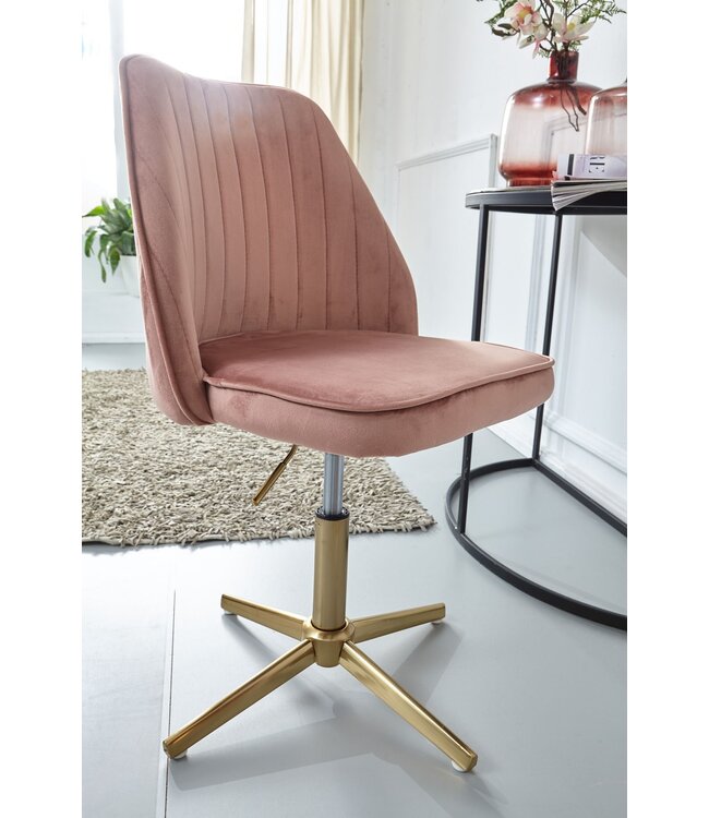 Wohnling Bureaustoel Roze Fluweel Design Draaistoel met Rugleuning, Kuipstoel 120 kg Hoogteverstelbaar, Werkstoel zonder Wielen, Stoel Bureau Home-Office Draaibaar