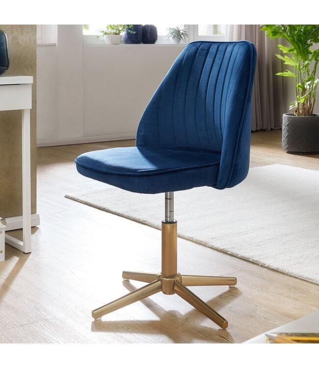 Wohnling bureaustoel donkerblauw velvet design draaifauteuil met rugleuning | kuipstoel 120 kg in hoogte verstelbaar | Werkstoel zonder wielen | Stoel bureau thuiskantoor Draaibaar