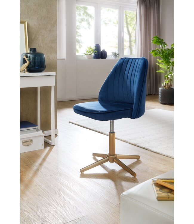 Wohnling bureaustoel donkerblauw velvet design draaifauteuil met rugleuning | kuipstoel 120 kg in hoogte verstelbaar | Werkstoel zonder wielen | Stoel bureau thuiskantoor Draaibaar