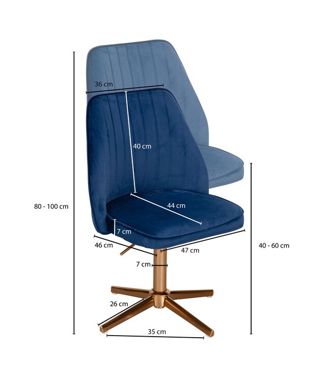 Wohnling bureaustoel donkerblauw velvet design draaifauteuil met rugleuning | kuipstoel 120 kg in hoogte verstelbaar | Werkstoel zonder wielen | Stoel bureau thuiskantoor Draaibaar