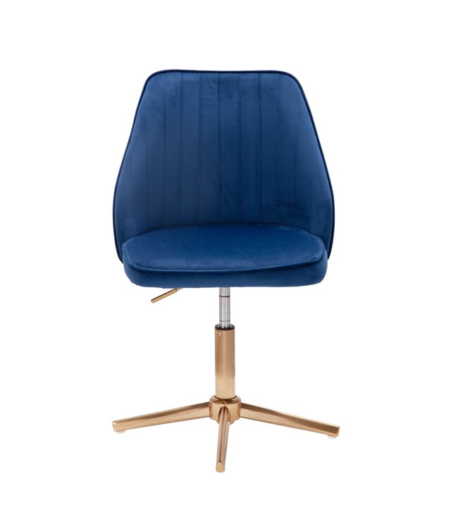 Wohnling bureaustoel donkerblauw velvet design draaifauteuil met rugleuning | kuipstoel 120 kg in hoogte verstelbaar | Werkstoel zonder wielen | Stoel bureau thuiskantoor Draaibaar