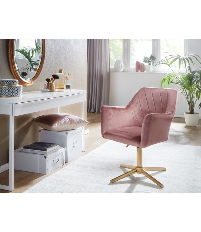 Wohnling Bureaustoel Roze Fluweel Design Draaistoel met Rugleuning, Kuipstoel 120 kg Hoogteverstelbaar, Werkstoel zonder Wielen, Stoel Bureau Thuiswerk Draaibaar