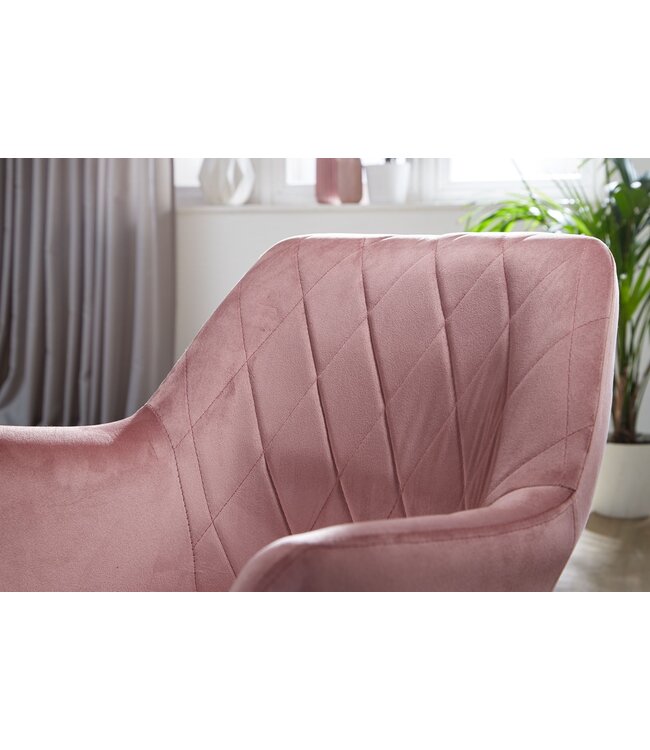 Wohnling Bureaustoel Roze Fluweel Design Draaistoel met Rugleuning, Kuipstoel 120 kg Hoogteverstelbaar, Werkstoel zonder Wielen, Stoel Bureau Thuiswerk Draaibaar