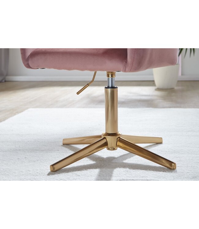 Wohnling Bureaustoel Roze Fluweel Design Draaistoel met Rugleuning, Kuipstoel 120 kg Hoogteverstelbaar, Werkstoel zonder Wielen, Stoel Bureau Thuiswerk Draaibaar