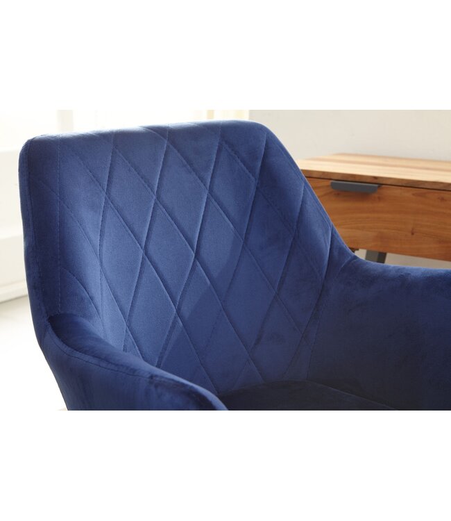 Wohnling bureaustoel donkerblauw velvet design draaifauteuil met rugleuning | kuipstoel 120 kg in hoogte verstelbaar | Werkstoel zonder wielen | Stoel bureau thuiskantoor Draaibaar