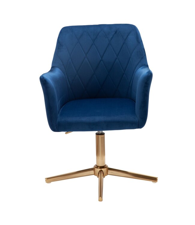Wohnling bureaustoel donkerblauw velvet design draaifauteuil met rugleuning | kuipstoel 120 kg in hoogte verstelbaar | Werkstoel zonder wielen | Stoel bureau thuiskantoor Draaibaar