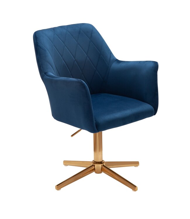 Wohnling bureaustoel donkerblauw velvet design draaifauteuil met rugleuning | kuipstoel 120 kg in hoogte verstelbaar | Werkstoel zonder wielen | Stoel bureau thuiskantoor Draaibaar