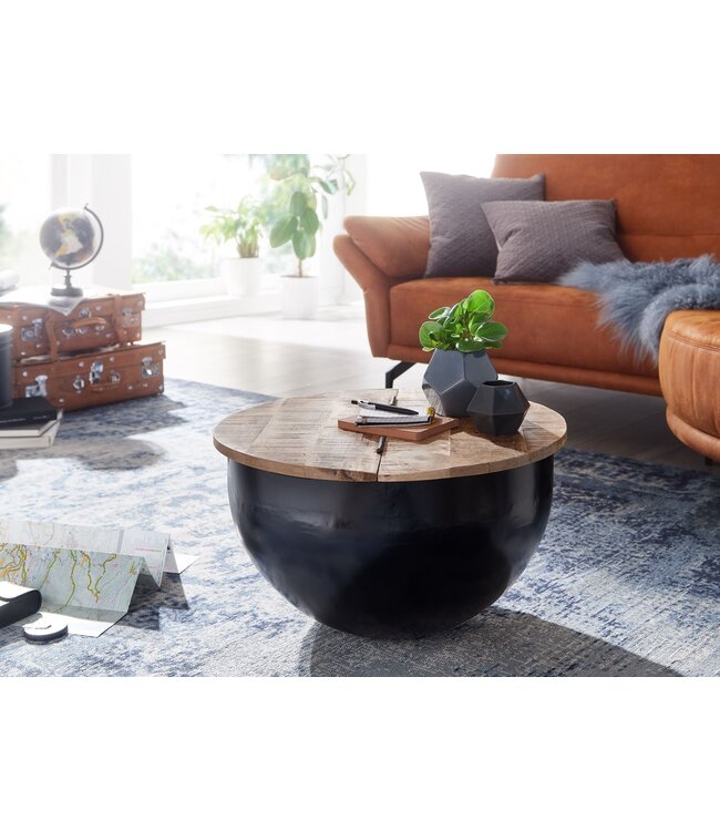 Wohnling salontafel  metaal 60x34x60 cm industriële stijl rond | Design salontafel met opbergruimte | Moderne salontafel salontafel zwart