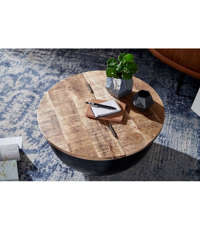 Wohnling salontafel  metaal 60x34x60 cm industriële stijl rond | Design salontafel met opbergruimte | Moderne salontafel salontafel zwart