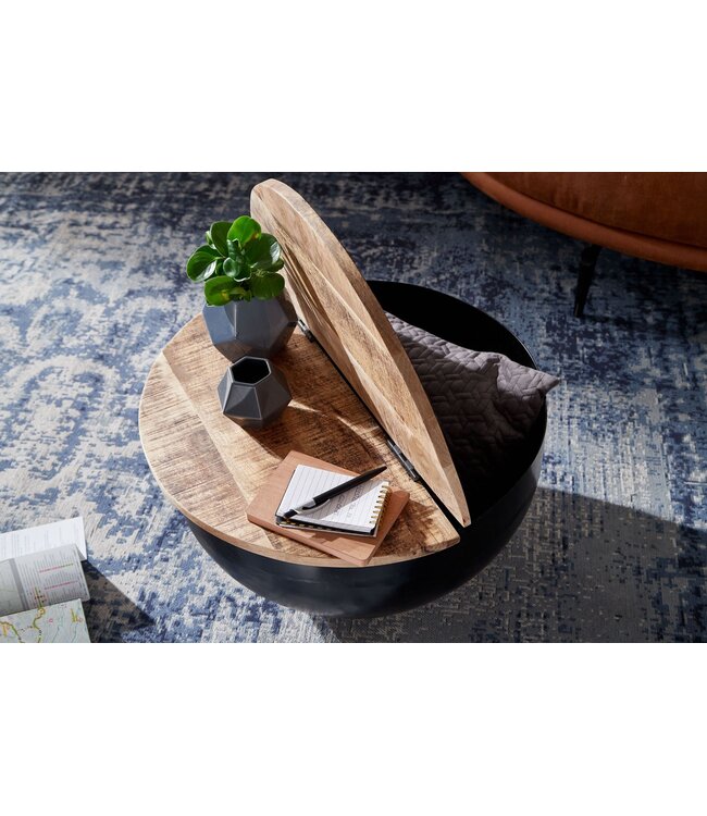 Wohnling salontafel  metaal 60x34x60 cm industriële stijl rond | Design salontafel met opbergruimte | Moderne salontafel salontafel zwart