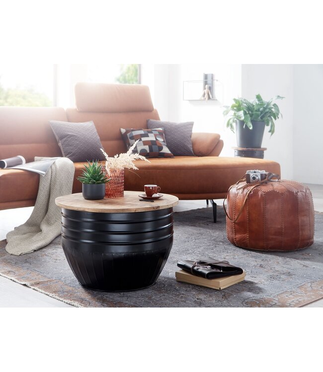Wohnling salontafel  metaal 60x41x60 cm industriële stijl rond | Design salontafel met opbergruimte | Moderne salontafel salontafel zwart