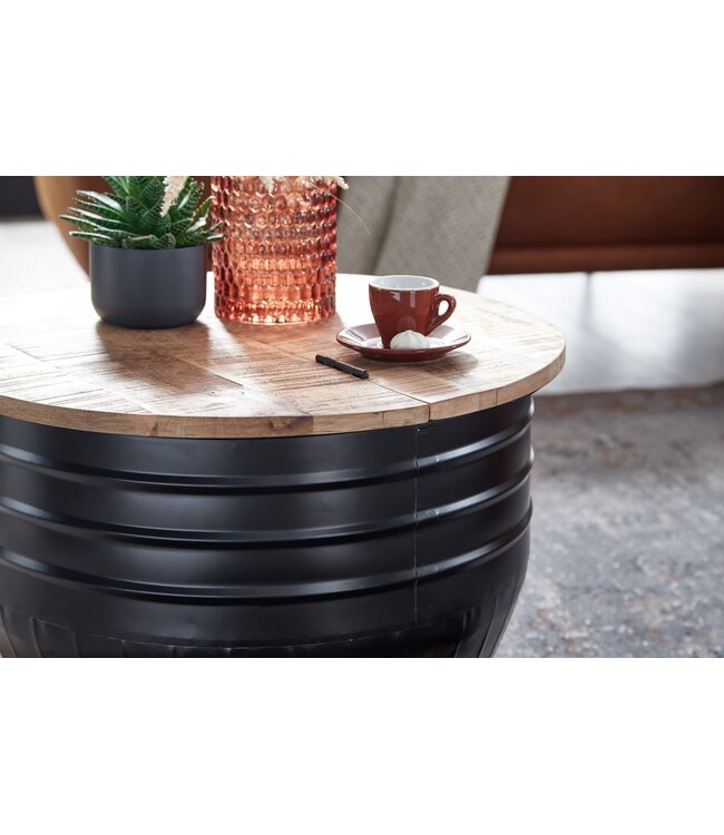 Wohnling salontafel  metaal 60x41x60 cm industriële stijl rond | Design salontafel met opbergruimte | Moderne salontafel salontafel zwart