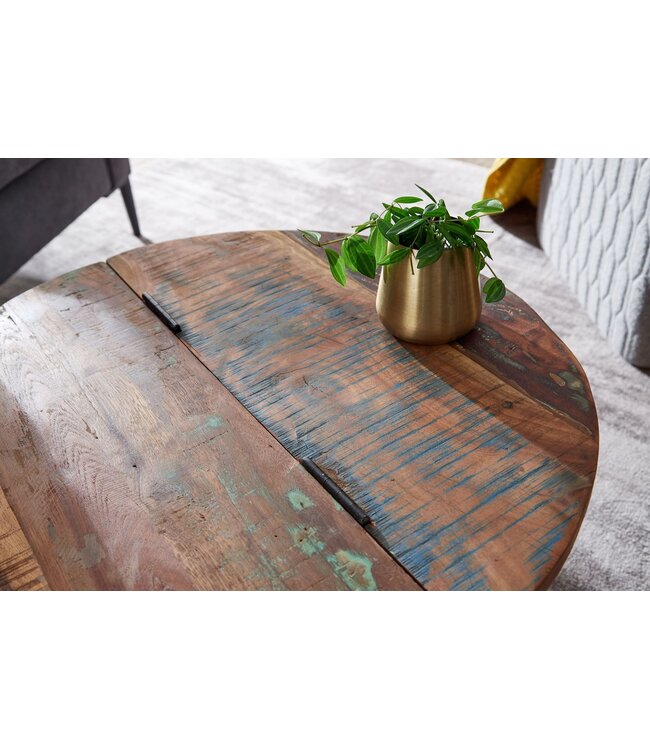 Wohnling salontafel Mango 60x36x60 cm massief hout metaal wit industrieel rond | Design salontafel met opbergruimte | Lounge tafel sofa tafel modern