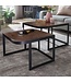 Wohnling salontafel set van 2 mango massief hout / metalen salontafel donker | Industriële bijzettafel bijzettafel metalen poten zwart | 2-delige placemat bijzettafel van hout