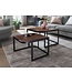 Wohnling salontafel set van 2 mango massief hout / metalen salontafel donker | Industriële bijzettafel bijzettafel metalen poten zwart | 2-delige placemat bijzettafel van hout
