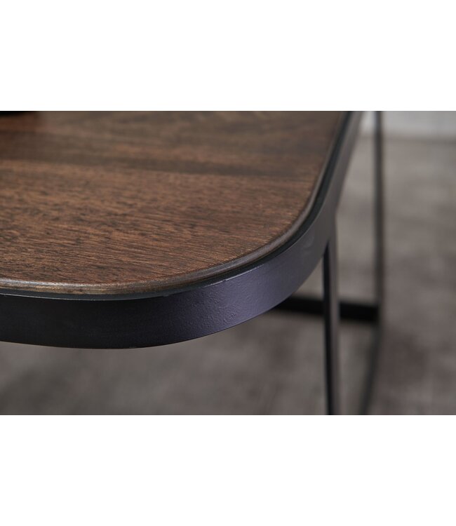 Wohnling salontafel set van 2 mango massief hout / metalen salontafel donker | Industriële bijzettafel bijzettafel metalen poten zwart | 2-delige placemat bijzettafel van hout