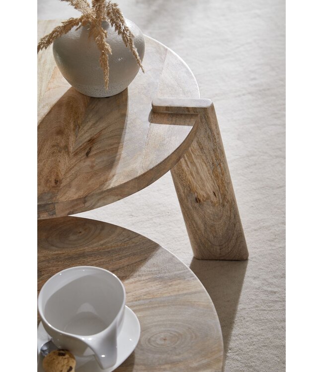 Wohnling Set van 2 massief houten salontafellampen van mangohout | Bijzettafel, houten tafel, ronde bijzettafel | Placemat 2-delige salontafel hout