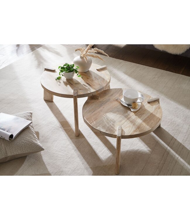 Wohnling Set van 2 massief houten salontafellampen van mangohout | Bijzettafel, houten tafel, ronde bijzettafel | Placemat 2-delige salontafel hout