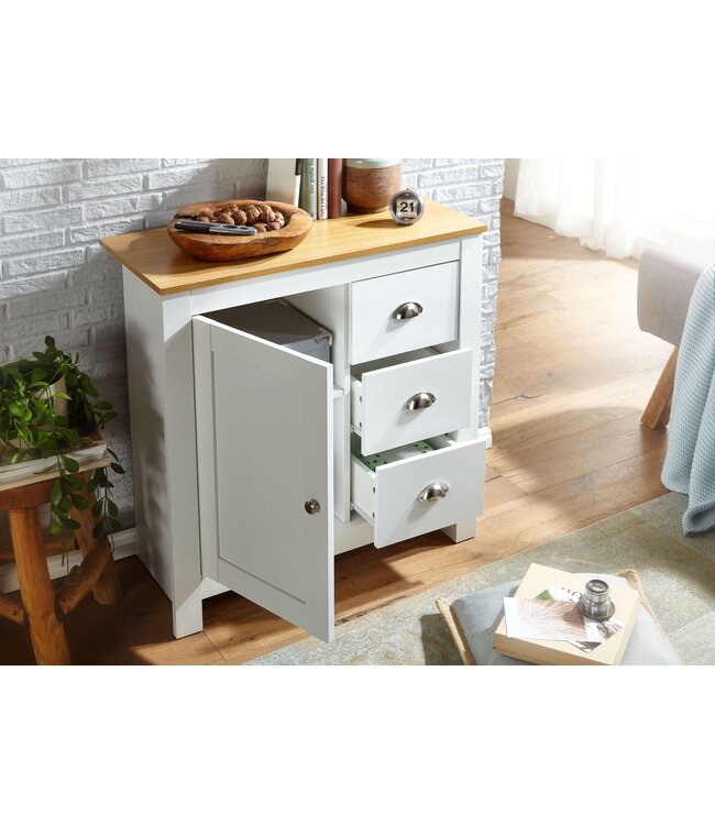 Wohnling dressoir met 3 lades 79x81x35 cm ladekast wit / eiken modern | Design hoog dressoir met deur | Commode woonkamer