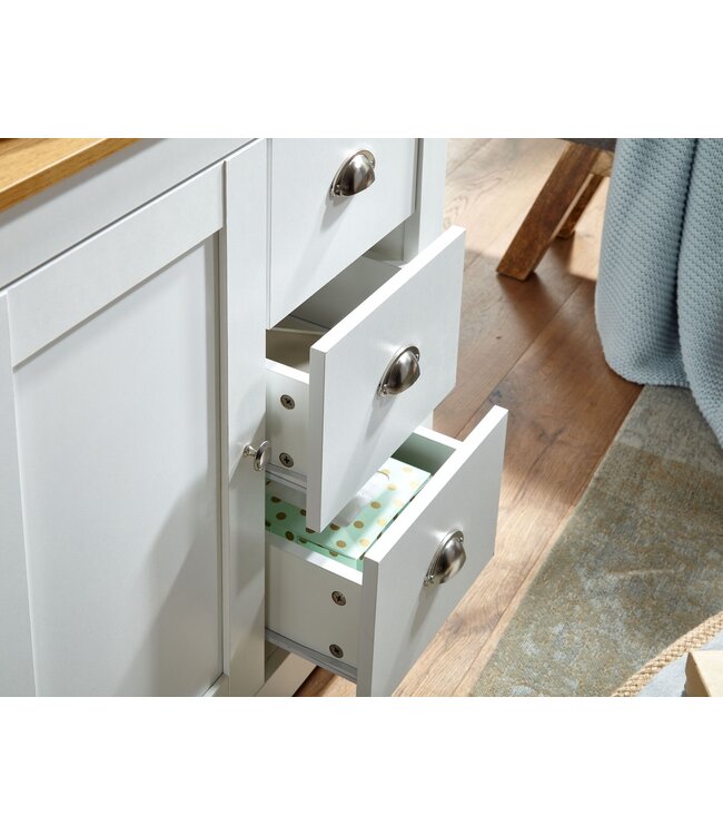 Wohnling dressoir met 3 lades 79x81x35 cm ladekast wit / eiken modern | Design hoog dressoir met deur | Commode woonkamer