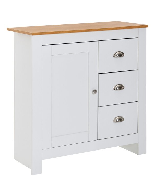 Wohnling dressoir met 3 lades 79x81x35 cm ladekast wit / eiken modern | Design hoog dressoir met deur | Commode woonkamer