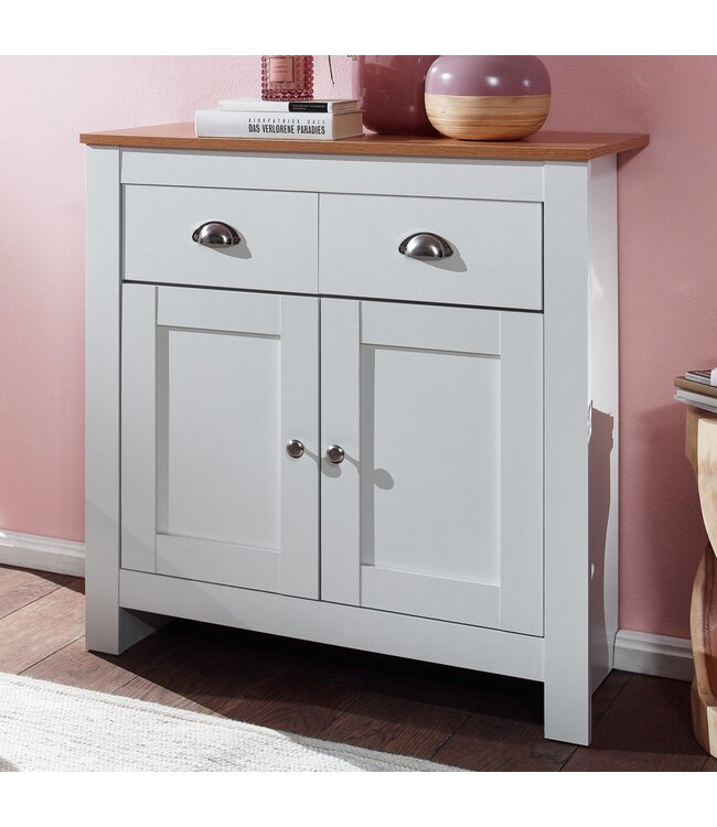 Wohnling dressoir met 2 lades 79x81x34,5 cm ladekast wit / eiken modern | Design hoog dressoir met deuren | Commode woonkamer