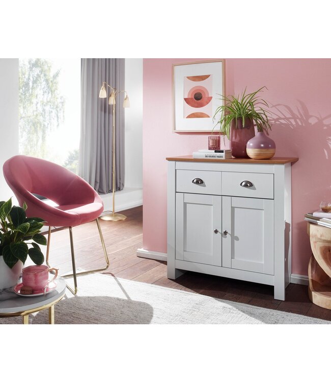 Wohnling dressoir met 2 lades 79x81x34,5 cm ladekast wit / eiken modern | Design hoog dressoir met deuren | Commode woonkamer