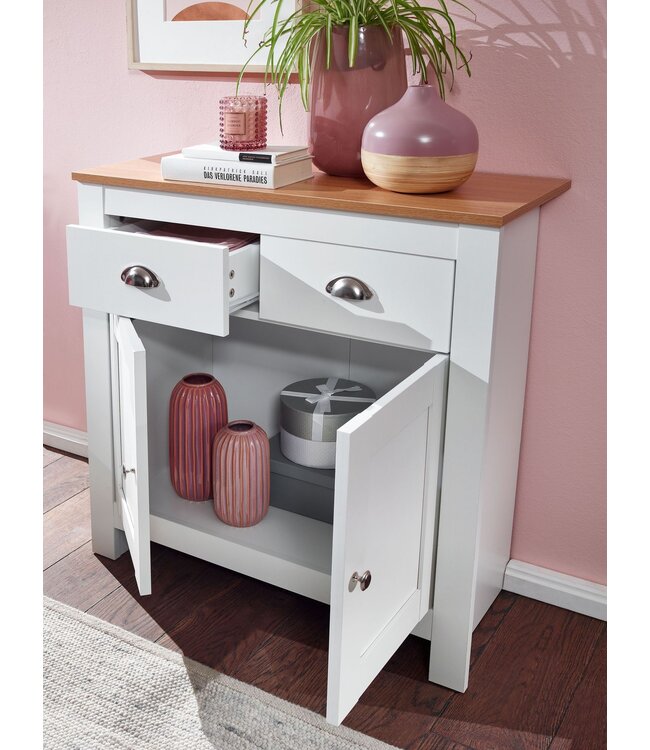 Wohnling dressoir met 2 lades 79x81x34,5 cm ladekast wit / eiken modern | Design hoog dressoir met deuren | Commode woonkamer