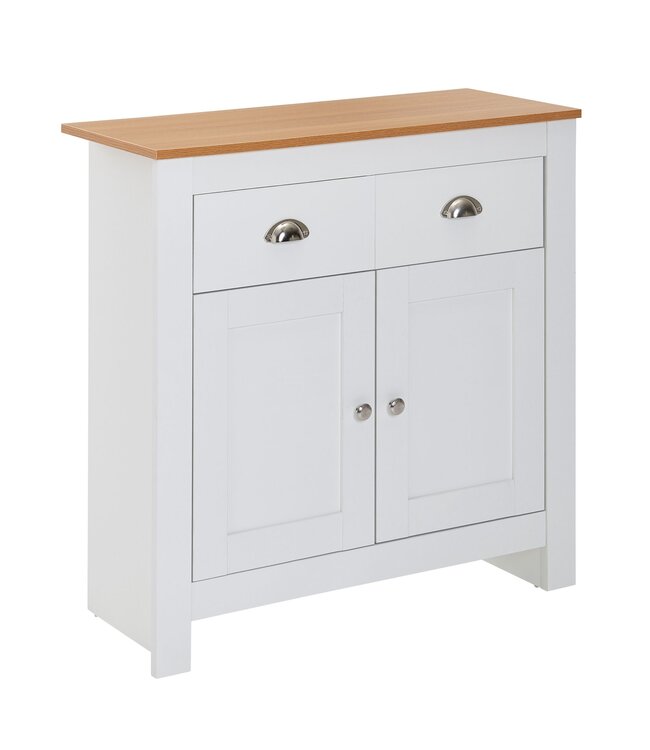 Wohnling dressoir met 2 lades 79x81x34,5 cm ladekast wit / eiken modern | Design hoog dressoir met deuren | Commode woonkamer