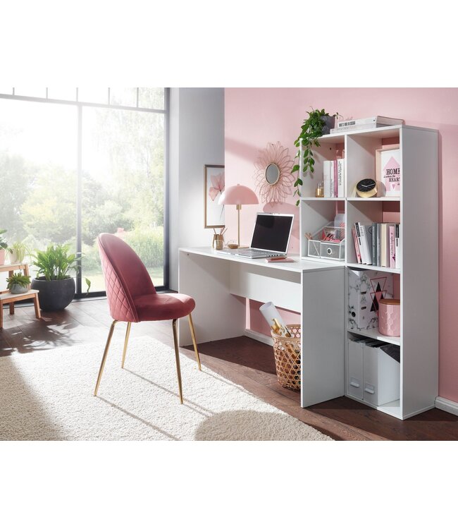 Wohnling bureau met plank wit 170x59x143,5 cm bureautafel modern | Laptoptafel met 6 planken | Computerbureau aan huis met opbergruimte