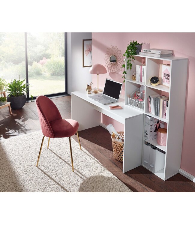 Wohnling bureau met plank wit 170x59x143,5 cm bureautafel modern | Laptoptafel met 6 planken | Computerbureau aan huis met opbergruimte