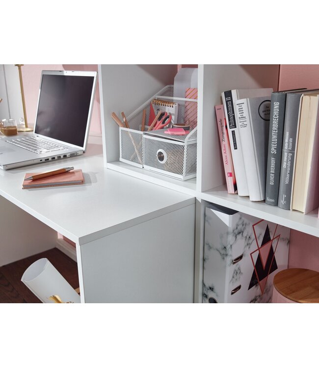 Wohnling bureau met plank wit 170x59x143,5 cm bureautafel modern | Laptoptafel met 6 planken | Computerbureau aan huis met opbergruimte