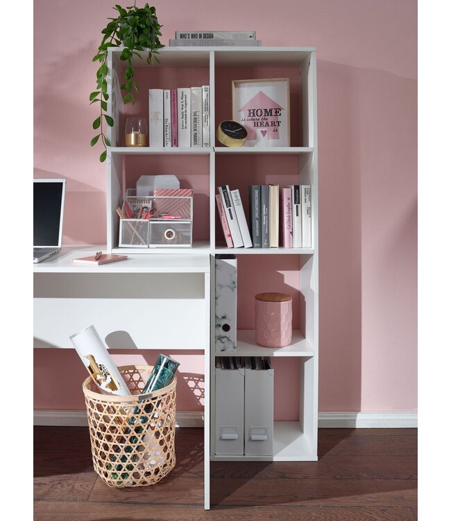 Wohnling bureau met plank wit 170x59x143,5 cm bureautafel modern | Laptoptafel met 6 planken | Computerbureau aan huis met opbergruimte