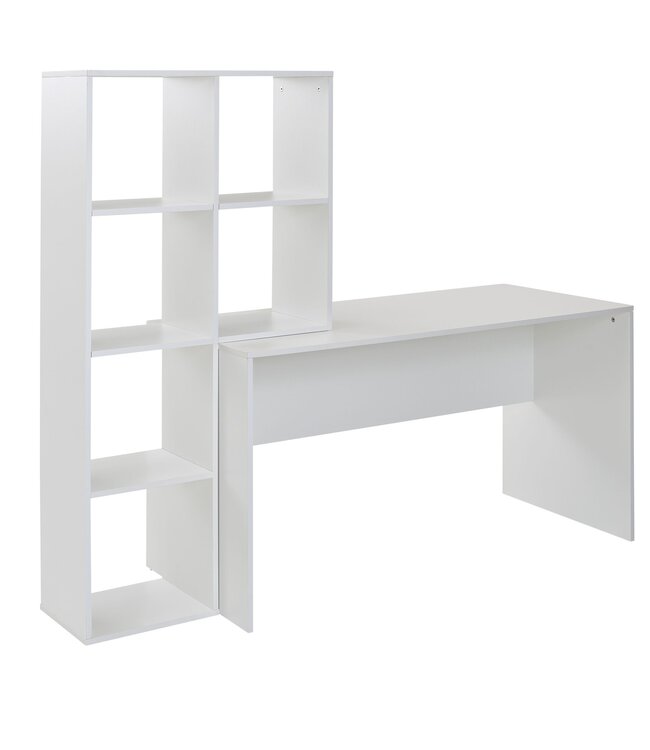 Wohnling bureau met plank wit 170x59x143,5 cm bureautafel modern | Laptoptafel met 6 planken | Computerbureau aan huis met opbergruimte