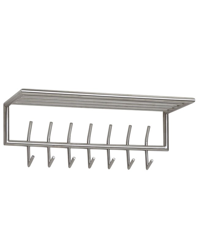 Wohnling wandkapstok metaal zilver 74,5x29x30 cm halkapstok met plank, design haakrail wandpaneel staal, kapstokwand met hoedenrek, kapstok hal