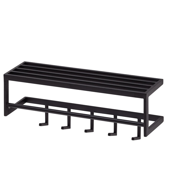 Wohnling metaal zwart 70x20x20 cm hal kapstok met plank | Design haakrail wandpaneel staal | Garderobewand met hoedenrek | Kapstok gang