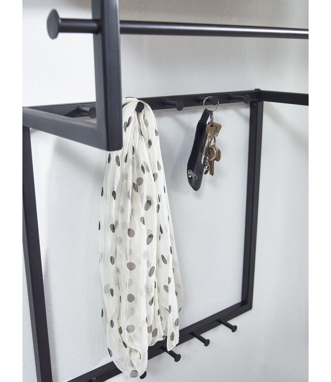 Wohnling design wandgarderobe mango massief hout metaal 60x76x26 cm | Haakstang met plank en kledingroede | Hal garderobe garderobe wand hout