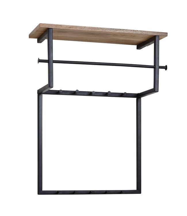 Wohnling design wandgarderobe mango massief hout metaal 60x76x26 cm | Haakstang met plank en kledingroede | Hal garderobe garderobe wand hout