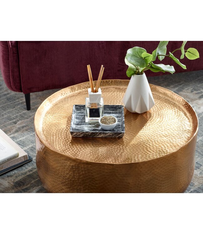 Wohnling salontafel aluminium goud 60x60x35 cm woonkamertafel gehamerd | Design salontafel rond aluminium oosters | Ronde metalen salontafel klein