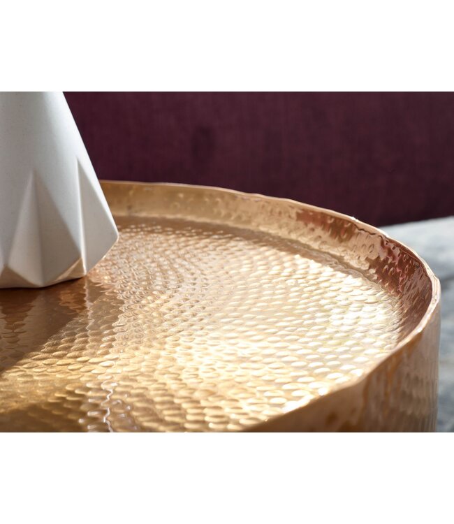 Wohnling salontafel aluminium goud 60x60x35 cm woonkamertafel gehamerd | Design salontafel rond aluminium oosters | Ronde metalen salontafel klein