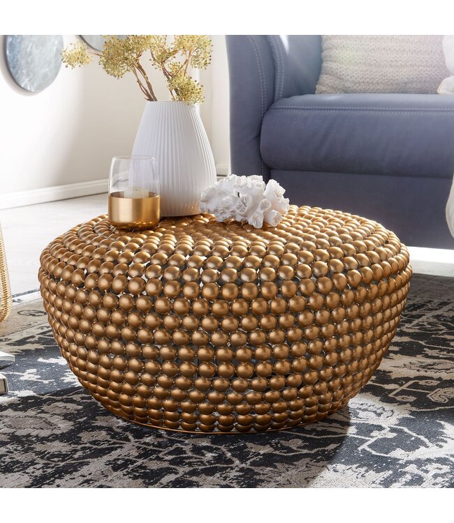 Wohnling salontafel aluminium goud 60x60x30 cm salontafel metaal rond | Design salontafel aluminium oosters | Ronde salontafel klein