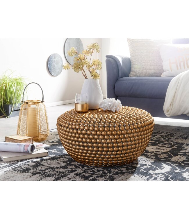 Wohnling salontafel aluminium goud 60x60x30 cm salontafel metaal rond | Design salontafel aluminium oosters | Ronde salontafel klein