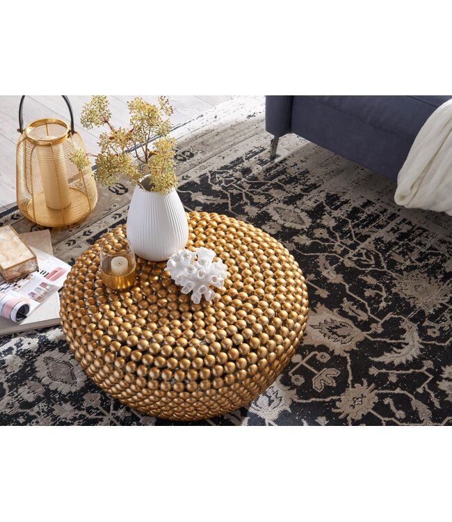 Wohnling salontafel aluminium goud 60x60x30 cm salontafel metaal rond | Design salontafel aluminium oosters | Ronde salontafel klein