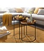 Wohnling Bijzettafel 2-delige set Goud / Zwart Metaal Hamerslag Salontafel Rond, Couchtafel afneembaar dienblad, Dienbladtafel Sofa 2-delig Modern, Ronde Sofatafel