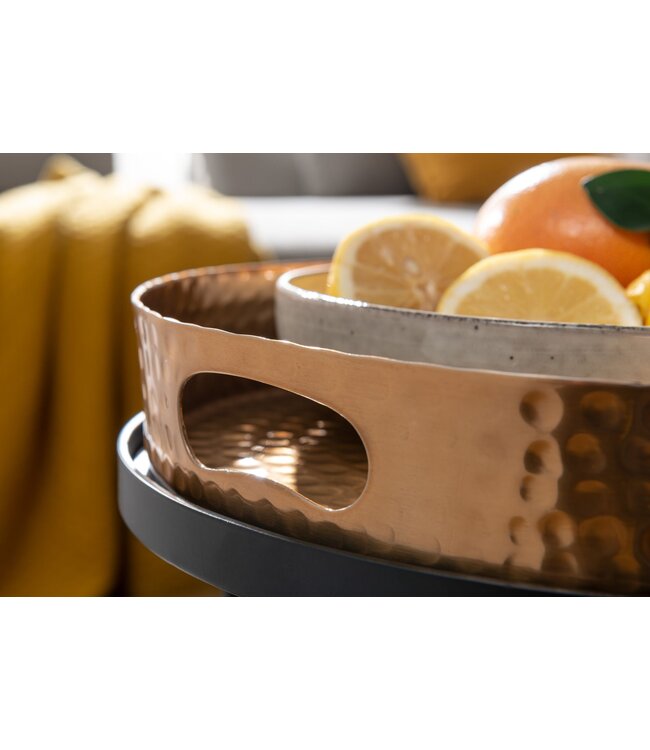 Wohnling Bijzettafel 2-delige set Goud / Zwart Metaal Hamerslag Salontafel Rond, Couchtafel afneembaar dienblad, Dienbladtafel Sofa 2-delig Modern, Ronde Sofatafel