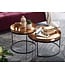 Wohnling salontafel set van 2 goud/zwart metaal hamerslag bijzettafel rond | Salontafel uitneembaar dienblad | Dienbladtafel bank 2 stuks modern | Ronde bijzettafel