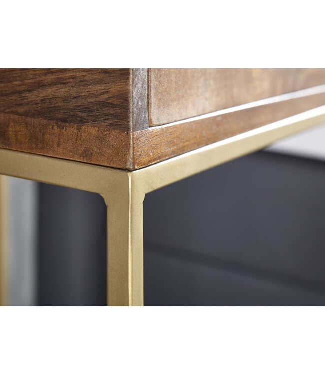 Wohnling nachtkastje mango massief hout / metaal 40x75.5x35 cm nachtkastje boxspring bed | Design nachtkastje met lade | Nachtkastje met opbergruimte